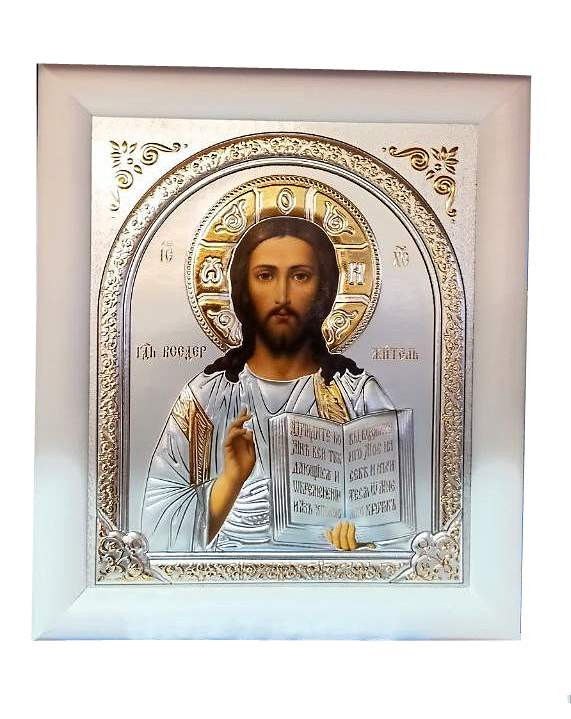 Спаситель. Икона в белой рамке (средняя)